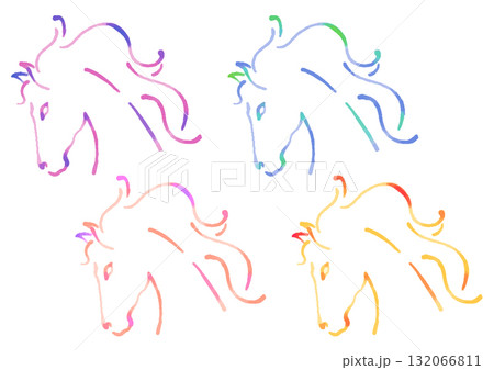 優雅な馬の水彩グラデーション、年賀状、干支、新年 優雅な馬の水彩グラデーション、年賀状、干支、新年 132066811