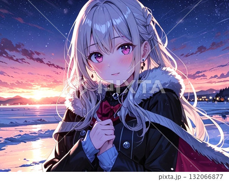 美少女 イラスト 冬 夕焼け 美少女 イラスト 冬 夕焼け 132066877