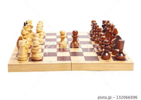 Chess board with chess pieces isolated on white Chess board with chess pieces isolated on white 132066896