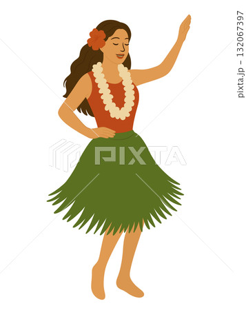 ハワイのフラダンスを踊る女性のイラスト 132067397
