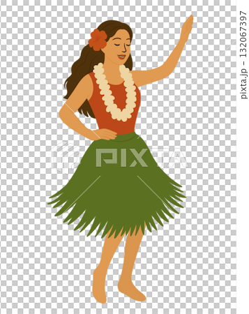 ハワイのフラダンスを踊る女性のイラスト 132067397