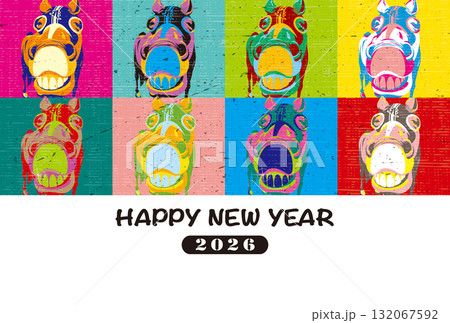 2026フォトフレーム年賀状「ポップアート風デザイン」ハッピーニューイヤー 手書き用スペース付パター 2026フォトフレーム年賀状「ポップアート風デザイン」ハッピーニューイヤー 手書き用スペース付パター 132067592