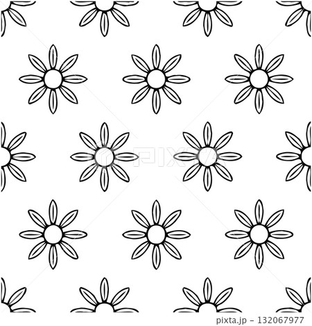 Hand-Drawn Daisy Pattern for Textile Design or Backgrounds with Botanical Elements 132067977