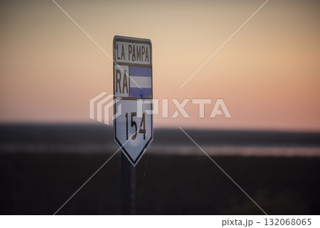 Route in the Pampas plain, Patagonia, Argentina 132068065