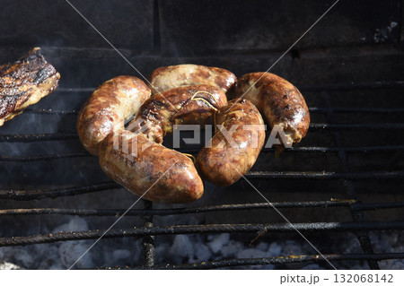 Barbecue, grilled sausages , traditional argentine cuisine 132068142