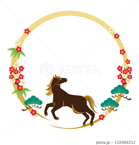 午年-年賀状素材フレーム2ベク 132068312