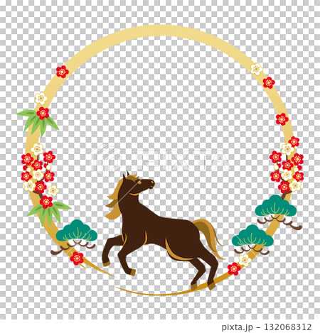 午年-年賀状素材フレーム2ベク 132068312