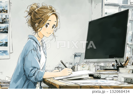 美優シリーズ：若い女性デザイナーがAIを使って広告用画像を制作するシーン 132068434