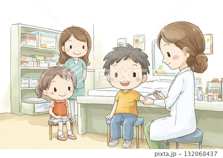 怖くないインフルエンザ予防接種をする女性医師 132068437