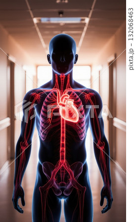 Glowing Cardiovascular Network in Human Silhouette 132068463