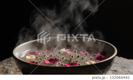 Steam Rising from Herbal Facial Steam Bowl 132068492
