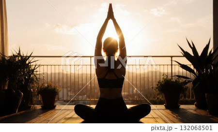 Sunset Yoga Silhouette for Menopause Balance Sunset Yoga Silhouette for Menopause Balance 132068501
