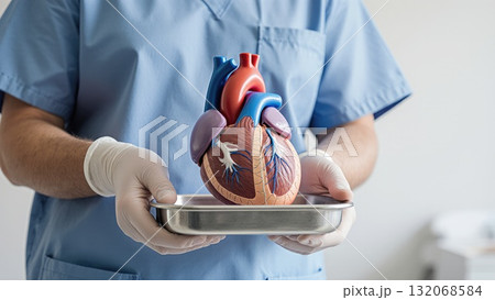 Medical Hands Holding Anatomical Heart Model 132068584