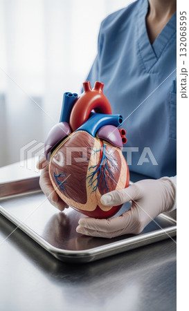 Medical Hands Holding Anatomical Heart Model Medical Hands Holding Anatomical Heart Model 132068595