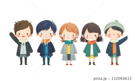 制服を着た5人の子供たち 132068613