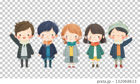 制服を着た5人の子供たち 132068613