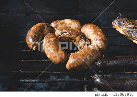 Barbecue, grilled sausages , traditional argentine cuisine 132068916