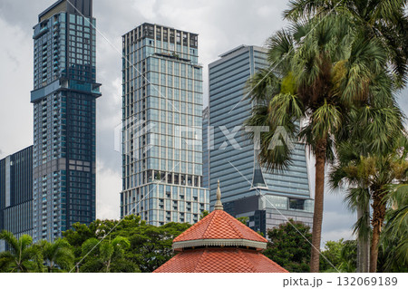 modern Bangkok city with skyscrapers against green park harmony, contemporary metropolis blending urban life with serene natural landscape on background 132069189