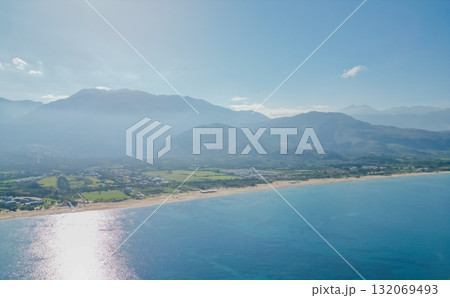 Paradise Greek island Crete from drone panoramic view in clear weather. 132069493