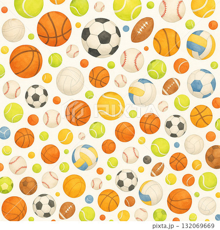 ボールシリーズ:ランダムに散りばめられたカラフルなボールの総柄背景 ボールシリーズ:ランダムに散りばめられたカラフルなボールの総柄背景 132069669