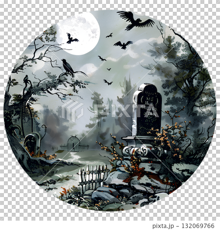 A graveyard scene with a tombstone and a tree A graveyard scene with a tombstone and a tree 132069766