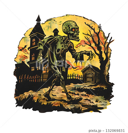 Vintage retro illustration of zombie for Halloween 132069831