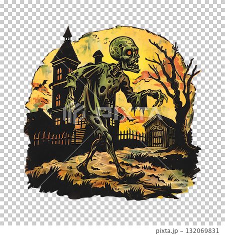 Vintage retro illustration of zombie for Halloween 132069831