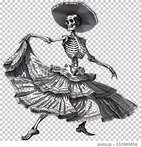 Vintage illustration of dancing skeleton for Halloween Vintage illustration of dancing skeleton for Halloween 132069856