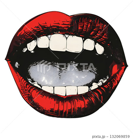 A red mouth with a white tongue and teeth 132069859