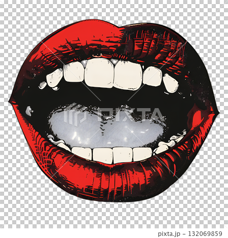 A red mouth with a white tongue and teeth 132069859