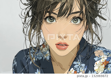 美優シリーズ：浴衣を着た若い女性のファッションポートレート 132069872