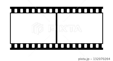 Empty film strip frame. Blank cinema tape in black and white. Classic 35mm strip for photography, retro-themed designs, photo collage templates. Seamless vector illustration on transparent background 132070264