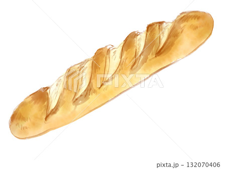 焼きたての美味しそうなフランスパンの手描き水彩イラスト 焼きたての美味しそうなフランスパンの手描き水彩イラスト 132070406