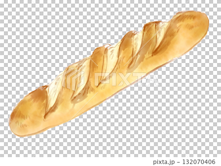 焼きたての美味しそうなフランスパンの手描き水彩イラスト 焼きたての美味しそうなフランスパンの手描き水彩イラスト 132070406