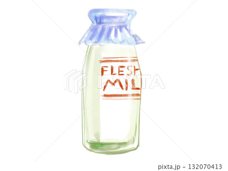 銭湯によくある牛乳瓶に入った牛乳の手描き水彩イラスト 132070413