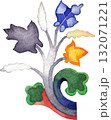 Elegant hand-painted watercolor ornament composed of leaves and flowers, inspired by medieval botanical motifs. 132071221
