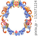 Elegant watercolor frame with ornate intertwining branches and flowers, hand-painted in a medieval ornamental style 132071224