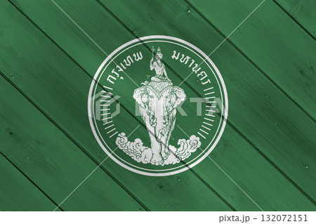 The official flag of Bangkok, the capital of Thailand, on wood texture. Conceptual collage 132072151