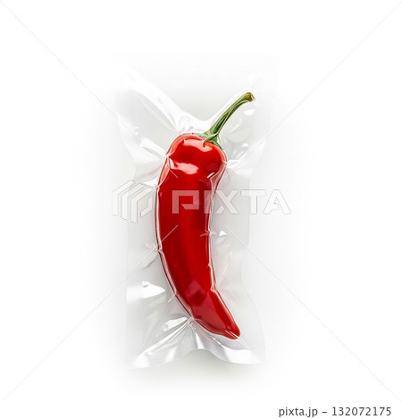 Fresh red chili pepper in vacuum packaging highlights its vibrant color and freshness in a clean setting 132072175