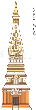 Illustration of Phra That Phanom, a stupa in Nakhon Phanom Province, Thailand. 132072426