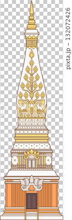 Illustration of Phra That Phanom, a stupa in Nakhon Phanom Province, Thailand. 132072426