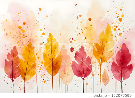Vibrant watercolor leaves in warm autumn hues creating a dynamic seasonal artwork Vibrant watercolor leaves in warm autumn hues creating a dynamic seasonal artwork 132073599