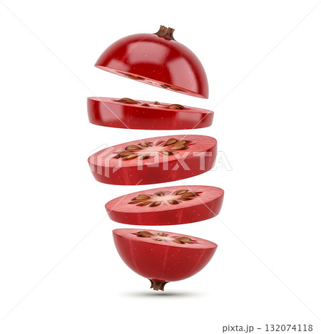 Sliced fruit floating in air showing detailed inner structure and vibrant color 132074118