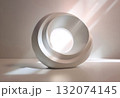 Unique modern sculpture with light reflection creating an artistic display in a contemporary setting 132074145