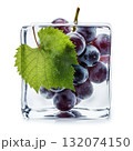 Grapes and grape leaf frozen in clear ice cube for summer refreshment or creative cocktail garnish 132074150