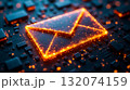 Glowing digital envelope icon surrounded by circuit patterns in a dark, high-tech setting 132074159