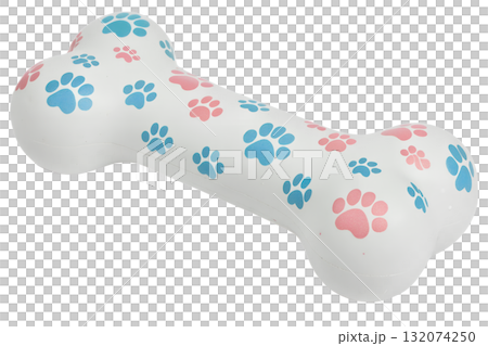 White rubber dog bone toy with colorful blue and pink paw print patterns, pet chew toy isolated on transparent background White rubber dog bone toy with colorful blue and pink paw print patterns, pet chew toy isolated on transparent background 132074250