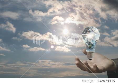 Creative light bulb symbolizes bright ideas and innovation. 132074415