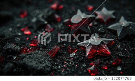 Sparkling Red Star Gems on Dark Ground A Celestial Treasure of Ruby Stars and Shards Sparkling Red Star Gems on Dark Ground A Celestial Treasure of Ruby Stars and Shards 132074769