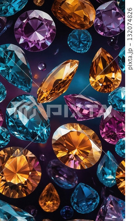 A Magnificent Collection of Colorful Gemstones Featuring Diamonds, Rubies, and Sapphires on Blue A Magnificent Collection of Colorful Gemstones Featuring Diamonds, Rubies, and Sapphires on Blue 132074826